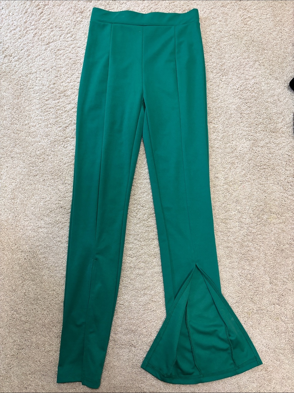 Women's Green Front Split Flared Hem Pants